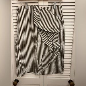 Banana Republic Black and White Striped Midi Pencil  Skirt with Ruffles
